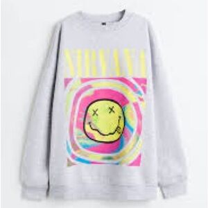 H&M - Nirvana Oversized Smiley Tye Dye Graphic Long Sleeve Sweatshirt Size XS